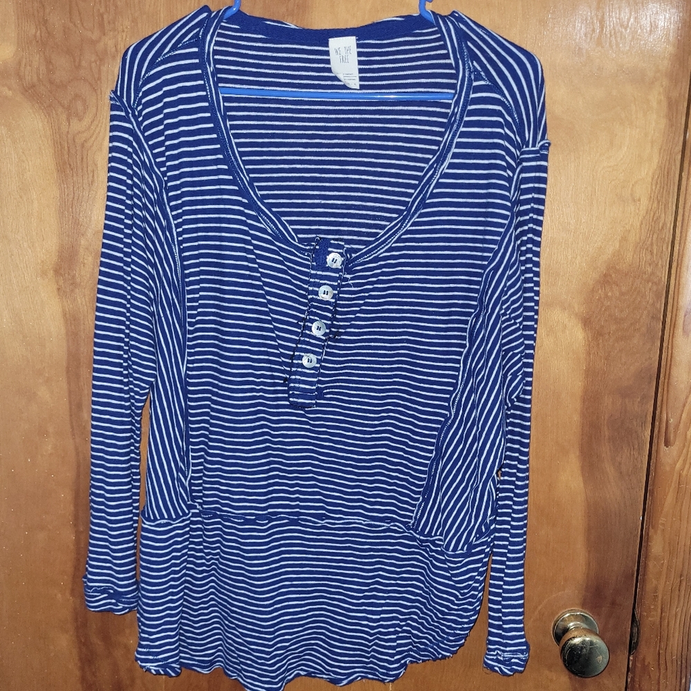We The Free Navy and White Striped Blouse